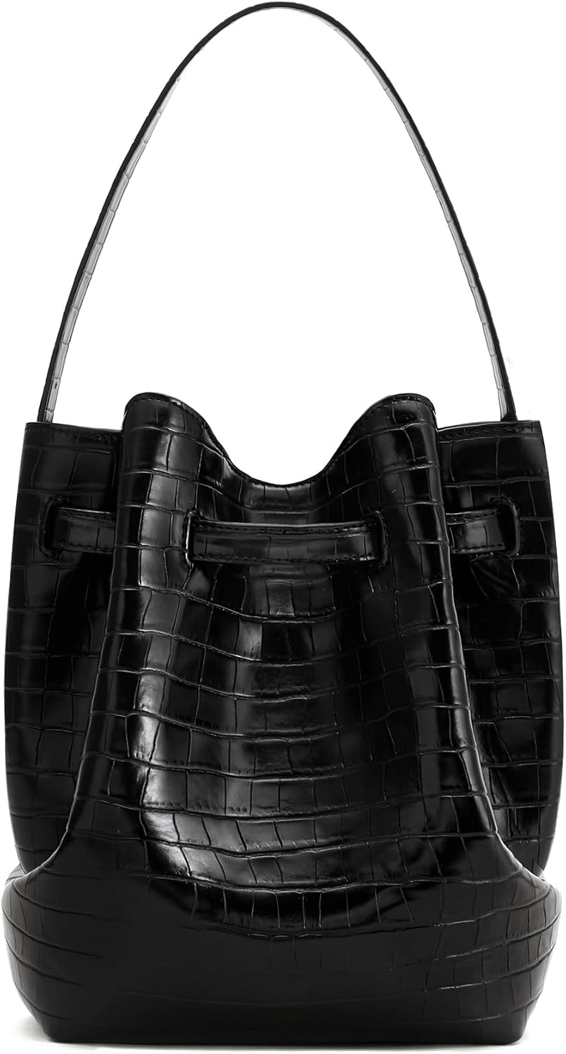 image:imageJW PEI Womens Clara Lock Accent Bucket Shoulder BagBlack Croc