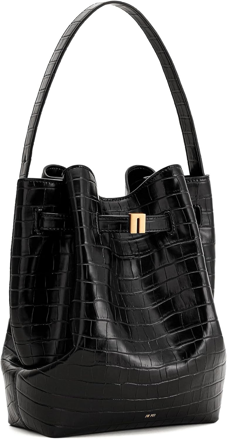 image:imageJW PEI Womens Clara Lock Accent Bucket Shoulder BagBlack Croc