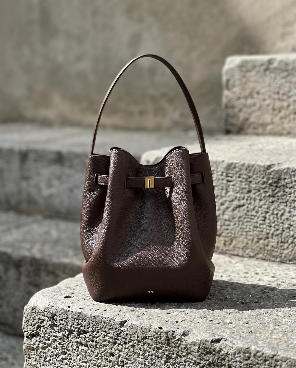 image:imageJW PEI Womens Clara Lock Accent Bucket Shoulder BagMocha Brown