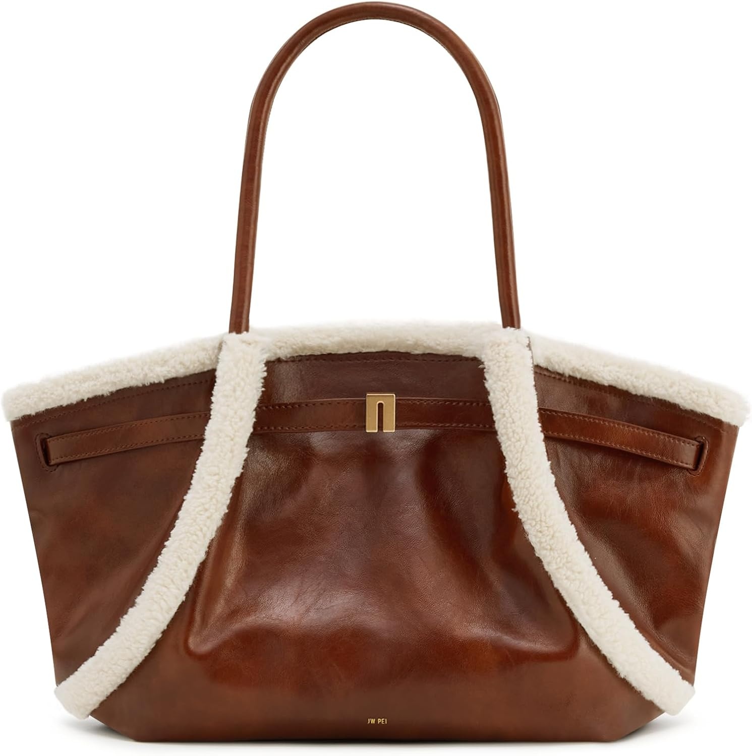 image:imageJW PEI Womens Hana Medium Tote BagBrown Faux Shearling Trim