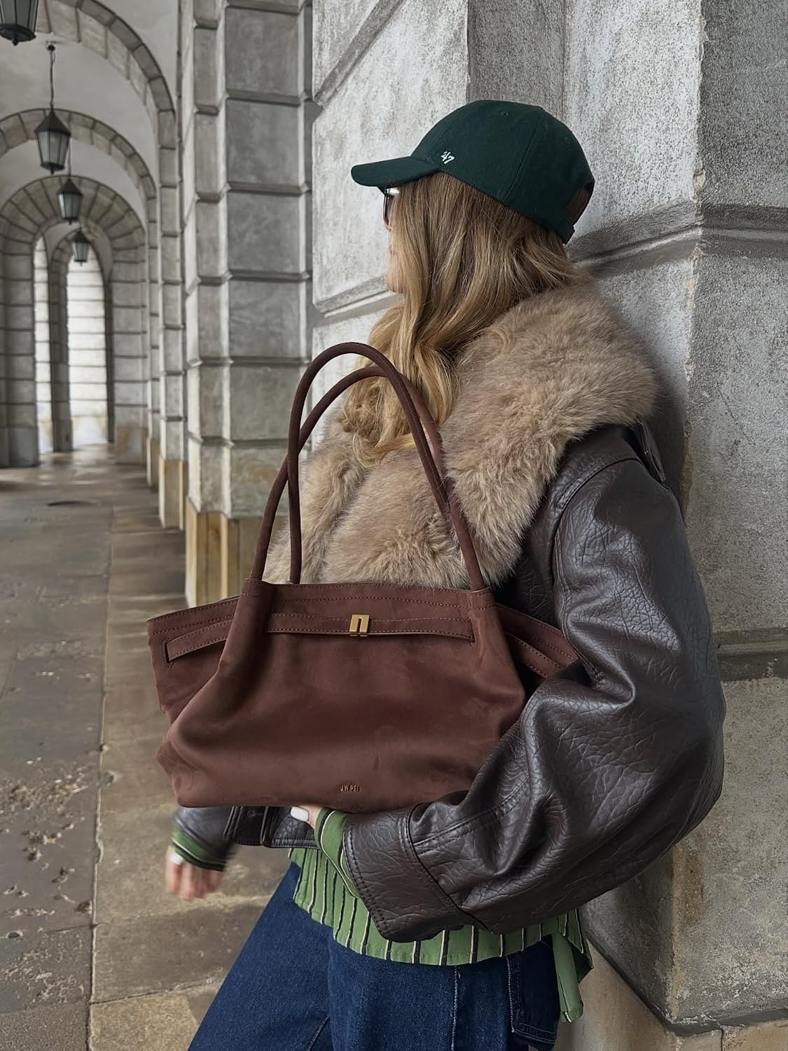 image:imageJW PEI Womens Hana Wide Faux Suede Tote BagDark Brown