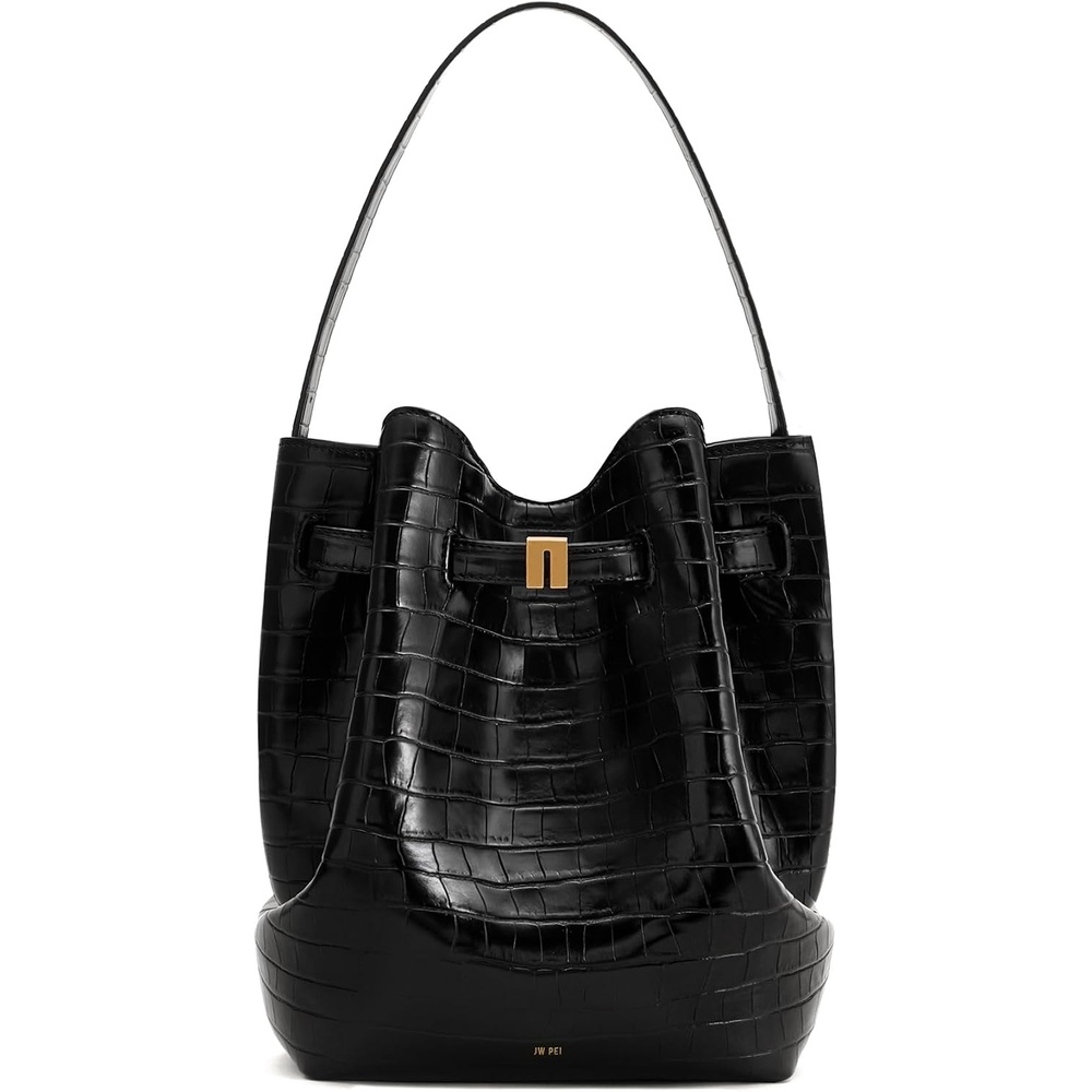 image:imageJW PEI Womens Clara Lock Accent Bucket Shoulder BagBlack Croc