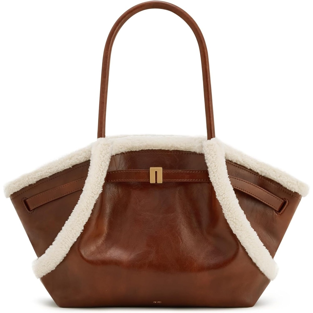 image:imageJW PEI Womens Hana Medium Tote BagBrown Faux Shearling Trim