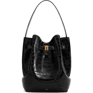 JW PEI Women’s Clara Lock Accent Bucket Shoulder Bag(Black Croc)