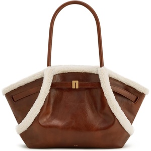 JW PEI Women’s Hana Medium Tote Bag(Brown Faux Shearling Trim)